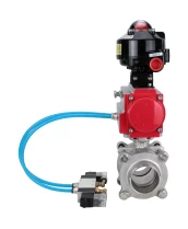 Кран шаровой DN.ru BV3232P(3pc)-FP-W-ISO-H WDVF Ду40 Ру40 полнопроходной, трехсоставной, корпус - нержавеющая сталь 316, уплотнение - PTFE, под приварку, с пневмоприводом PA-SA-105, пневмораспределителем 4V320-08 220В, БКВ APL-510N EX
