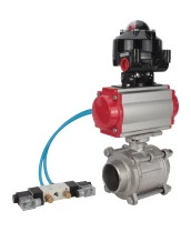 Кран шаровой DN.ru BV3232P(3pc)-FP-W-ISO-H WDVF Ду40 Ру40 полнопроходной, трехсоставной, корпус - нержавеющая сталь 316, уплотнение - PTFE, под приварку, с пневмоприводом PA-SA-105, пневмораспределителем 4V320-08 220В, БКВ APL-510N EX