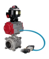 Кран шаровой DN.ru BV3232P(3pc)-FP-W-ISO-H WDVF Ду40 Ру40 полнопроходной, трехсоставной, корпус - нержавеющая сталь 316, уплотнение - PTFE, под приварку, с пневмоприводом PA-SA-105, пневмораспределителем 4V320-08 220В, БКВ APL-510N EX