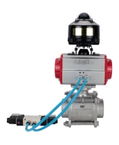 Кран шаровой DN.ru BV3232P(3pc)-FP-W-ISO-H WDVF Ду40 Ру40 полнопроходной, трехсоставной, корпус - нержавеющая сталь 316, уплотнение - PTFE, под приварку, с пневмоприводом PA-SA-105, пневмораспределителем 4V320-08 220В, БКВ APL-510N EX