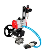 Кран шаровой DN.ru BV3232P(3pc)-FP-W-ISO-H WDVF Ду40 Ру40 полнопроходной, трехсоставной, нержавеющая сталь 316, уплотнение - PTFE, под приварку, с пневмоприводом PA-DA-065, пн.распределителем 4V320-08 220В, ручным дублером MON1-250-T26-ISO, БПВ AFC2000