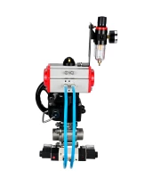 Кран шаровой DN.ru BV3232P(3pc)-FP-W-ISO-H WDVF Ду25 Ру63 полнопроходной, трехсоставной, нержавеющая сталь 316, уплотнение - PTFE, под приварку, с пневмоприводом PA-DA-052, пн.распределителем 4V320-10 220В, ручным дублером MON1-250-T26-ISO, БПВ AFC2000