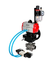 Кран шаровой DN.ru BV3232P(3pc)-FP-W-ISO-H WDVF Ду25 Ру63 полнопроходной, трехсоставной, нержавеющая сталь 316, уплотнение - PTFE, под приварку, с пневмоприводом PA-DA-052, пн.распределителем 4V320-10 220В, ручным дублером MON1-250-T26-ISO, БПВ AFC2000