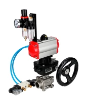 Кран шаровой DN.ru BV3232P(3pc)-FP-W-ISO-H WDVF Ду25 Ру63 полнопроходной, трехсоставной, нержавеющая сталь 316, уплотнение - PTFE, под приварку, с пневмоприводом PA-DA-052, пн.распределителем 4V320-10 220В, ручным дублером MON1-250-T26-ISO, БПВ AFC2000