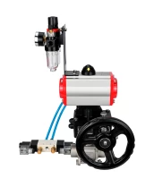 Кран шаровой DN.ru BV3232P(3pc)-FP-W-ISO-H WDVF Ду25 Ру63 полнопроходной, трехсоставной, нержавеющая сталь 316, уплотнение - PTFE, под приварку, с пневмоприводом PA-DA-052, пн.распределителем 4V320-10 220В, ручным дублером MON1-250-T26-ISO, БПВ AFC2000