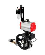 Кран шаровой DN.ru BV3232P(3pc)-FP-W-ISO-H WDVF Ду25 Ру63 полнопроходной, трехсоставной, нержавеющая сталь 316, уплотнение - PTFE, под приварку, с пневмоприводом PA-DA-052, пн.распределителем 4V320-10 220В, ручным дублером MON1-250-T26-ISO, БПВ AFC2000