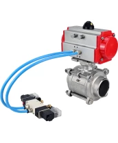 Кран шаровой DN.ru BV3232P(3pc)-FP-W-ISO-H WDVF Ду15 Ру63 полнопроходной, трехсоставной, корпус - нержавеющая сталь 316, уплотнение - PTFE, под приварку, с пневмоприводом PA-SA-065, пневмораспределителем 4V320-10 220В