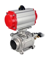Кран шаровой DN.ru BV3232P(3pc)-FP-W-ISO-H WDVF Ду40 Ру40 полнопроходной, трехсоставной, корпус - нержавеющая сталь 316, уплотнение - PTFE, под приварку, с пневмоприводом PA-SA-105, пневмораспределителем 4V320-10 220В