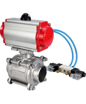 Кран шаровой DN.ru BV3232P(3pc)-FP-W-ISO-H WDVF Ду40 Ру40 полнопроходной, трехсоставной, корпус - нержавеющая сталь 316, уплотнение - PTFE, под приварку, с пневмоприводом PA-SA-105, пневмораспределителем 4V320-10 220В