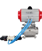 Кран шаровой DN.ru BV3232P(3pc)-FP-W-ISO-H WDVF Ду40 Ру40 полнопроходной, трехсоставной, корпус - нержавеющая сталь 316, уплотнение - PTFE, под приварку, с пневмоприводом PA-SA-105, пневмораспределителем 4V320-10 220В