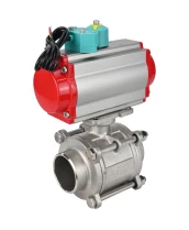 Кран шаровой DN.ru BV3232P(3pc)-FP-W-ISO-H WDVF Ду40 Ру40 полнопроходной, трехсоставной, корпус - нержавеющая сталь 316, уплотнение - PTFE, под приварку, с пневмоприводом PA-DA-065 и магнитным переключателем ALS200D