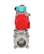 Кран шаровой DN.ru BV3232P(3pc)-FP-W-ISO-H WDVF Ду40 Ру40 полнопроходной, трехсоставной, корпус - нержавеющая сталь 316, уплотнение - PTFE, под приварку, с пневмоприводом PA-DA-065 и магнитным переключателем ALS200D