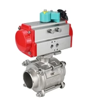 Кран шаровой DN.ru BV3232P(3pc)-FP-W-ISO-H WDVF Ду40 Ру40 полнопроходной, трехсоставной, корпус - нержавеющая сталь 316, уплотнение - PTFE, под приварку, с пневмоприводом PA-DA-065 и магнитным переключателем ALS200D