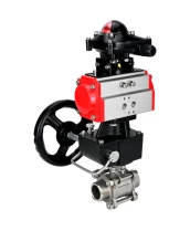 Кран шаровой DN.ru BV3232P(3pc)-FP-W-ISO-H WDVF Ду40 Ру40 полнопроходной, трехсоставной, корпус - нержавеющая сталь 316, уплотнение - PTFE, под приварку, с пневмоприводом PA-DA-065, БКВ APL-210N, ручным дублером MON1-250-T26-ISO