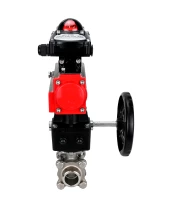 Кран шаровой DN.ru BV3232P(3pc)-FP-W-ISO-H WDVF Ду32 Ру63 полнопроходной, трехсоставной, корпус - нержавеющая сталь 316, уплотнение - PTFE, под приварку, с пневмоприводом PA-DA-052, БКВ APL-210N, ручным дублером MON1-250-T26-ISO