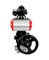 Кран шаровой DN.ru BV3232P(3pc)-FP-W-ISO-H WDVF Ду32 Ру63 полнопроходной, трехсоставной, корпус - нержавеющая сталь 316, уплотнение - PTFE, под приварку, с пневмоприводом PA-DA-052, БКВ APL-210N, ручным дублером MON1-250-T26-ISO