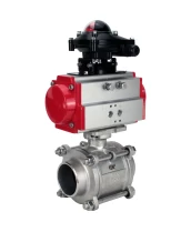 Кран шаровой DN.ru BV3232P(3pc)-FP-W-ISO-H WDVF Ду15 Ру63 полнопроходной, трехсоставной, корпус - нержавеющая сталь 316, уплотнение - PTFE, под приварку, с пневмоприводом PA-DA-052, БКВ APL-210N