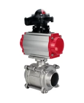 Кран шаровой DN.ru BV3232P(3pc)-FP-W-ISO-H WDVF Ду40 Ру40 полнопроходной, трехсоставной, корпус - нержавеющая сталь 316, уплотнение - PTFE, под приварку, с пневмоприводом PA-SA-105, БКВ APL-210N