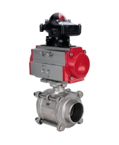 Кран шаровой DN.ru BV3232P(3pc)-FP-W-ISO-H WDVF Ду40 Ру40 полнопроходной, трехсоставной, корпус - нержавеющая сталь 316, уплотнение - PTFE, под приварку, с пневмоприводом PA-SA-105, БКВ APL-210N