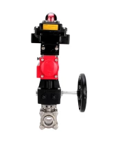 Кран шаровой DN.ru BV3232P(3pc)-FP-W-ISO-H WDVF Ду32 Ру63 полнопроходной, трехсоставной, корпус - нержавеющая сталь 316, уплотнение - PTFE, под приварку, с пневмоприводом PA-DA-052, БКВ APL-410N EX, ручным дублером MON1-250-T26-ISO