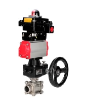 Кран шаровой DN.ru BV3232P(3pc)-FP-W-ISO-H WDVF Ду32 Ру63 полнопроходной, трехсоставной, корпус - нержавеющая сталь 316, уплотнение - PTFE, под приварку, с пневмоприводом PA-DA-052, БКВ APL-410N EX, ручным дублером MON1-250-T26-ISO