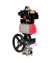 Кран шаровой DN.ru BV3232P(3pc)-FP-W-ISO-H WDVF Ду32 Ру63 полнопроходной, трехсоставной, корпус - нержавеющая сталь 316, уплотнение - PTFE, под приварку, с пневмоприводом PA-DA-052, БКВ APL-410N EX, ручным дублером MON1-250-T26-ISO