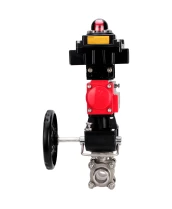 Кран шаровой DN.ru BV3232P(3pc)-FP-W-ISO-H WDVF Ду32 Ру63 полнопроходной, трехсоставной, корпус - нержавеющая сталь 316, уплотнение - PTFE, под приварку, с пневмоприводом PA-DA-052, БКВ APL-410N EX, ручным дублером MON1-250-T26-ISO