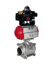 Кран шаровой DN.ru BV3232P(3pc)-FP-W-ISO-H WDVF Ду15 Ру63 полнопроходной, трехсоставной, корпус - нержавеющая сталь 316, уплотнение - PTFE, под приварку, с пневмоприводом PA-DA-052, БКВ APL-410N EX