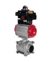 Кран шаровой DN.ru BV3232P(3pc)-FP-W-ISO-H WDVF Ду40 Ру40 полнопроходной, трехсоставной, корпус - нержавеющая сталь 316, уплотнение - PTFE, под приварку, с пневмоприводом PA-SA-105, БКВ APL-410N EX