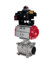Кран шаровой DN.ru BV3232P(3pc)-FP-W-ISO-H WDVF Ду40 Ру40 полнопроходной, трехсоставной, корпус - нержавеющая сталь 316, уплотнение - PTFE, под приварку, с пневмоприводом PA-SA-105, БКВ APL-410N EX