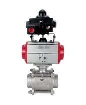 Кран шаровой DN.ru BV3232P(3pc)-FP-W-ISO-H WDVF Ду40 Ру40 полнопроходной, трехсоставной, корпус - нержавеющая сталь 316, уплотнение - PTFE, под приварку, с пневмоприводом PA-SA-105, БКВ APL-410N EX