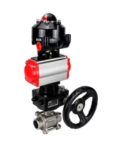 Кран шаровой DN.ru BV3232P(3pc)-FP-W-ISO-H WDVF Ду32 Ру63 полнопроходной, трехсоставной, корпус - нержавеющая сталь 316, уплотнение - PTFE, под приварку, с пневмоприводом PA-DA-052, БКВ APL-510N EX, ручным дублером MON1-250-T26-ISO