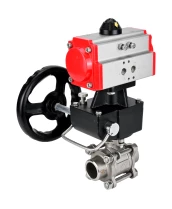 Кран шаровой DN.ru BV3232P(3pc)-FP-W-ISO-H WDVF Ду40 Ру40 полнопроходной, трехсоставной, корпус - нержавеющая сталь 316, уплотнение - PTFE, под приварку, с пневмоприводом PA-DA-065, ручным дублером MON1-250-T26-ISO