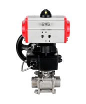 Кран шаровой DN.ru BV3232P(3pc)-FP-W-ISO-H WDVF Ду32 Ру63 полнопроходной, трехсоставной, корпус - нержавеющая сталь 316, уплотнение - PTFE, под приварку, с пневмоприводом PA-DA-052, ручным дублером MON1-250-T26-ISO