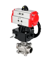 Кран шаровой DN.ru BV3232P(3pc)-FP-W-ISO-H WDVF Ду32 Ру63 полнопроходной, трехсоставной, корпус - нержавеющая сталь 316, уплотнение - PTFE, под приварку, с пневмоприводом PA-DA-052, ручным дублером MON1-250-T26-ISO