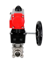 Кран шаровой DN.ru BV3232P(3pc)-FP-W-ISO-H WDVF Ду32 Ру63 полнопроходной, трехсоставной, корпус - нержавеющая сталь 316, уплотнение - PTFE, под приварку, с пневмоприводом PA-DA-052, ручным дублером MON1-250-T26-ISO