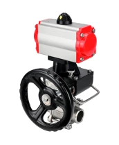 Кран шаровой DN.ru BV3232P(3pc)-FP-W-ISO-H WDVF Ду32 Ру63 полнопроходной, трехсоставной, корпус - нержавеющая сталь 316, уплотнение - PTFE, под приварку, с пневмоприводом PA-DA-052, ручным дублером MON1-250-T26-ISO