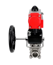 Кран шаровой DN.ru BV3232P(3pc)-FP-W-ISO-H WDVF Ду32 Ру63 полнопроходной, трехсоставной, корпус - нержавеющая сталь 316, уплотнение - PTFE, под приварку, с пневмоприводом PA-DA-052, ручным дублером MON1-250-T26-ISO