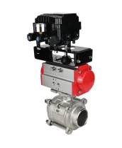 Кран шаровой DN.ru BV3232P(3pc)-FP-W-ISO-H WDVF Ду15 Ру63 полнопроходной, трехсоставной, корпус - нержавеющая сталь 316, уплотнение - PTFE, под приварку, с пневмоприводом PA-SA-065, электропн. поворотным позиционером YT-1000RSN без обратной связи