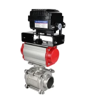 Кран шаровой DN.ru BV3232P(3pc)-FP-W-ISO-H WDVF Ду40 Ру40 полнопроходной, трехсоставной, корпус - нержавеющая сталь 316, уплотнение - PTFE, под приварку, с пневмоприводом PA-SA-105, электропн. поворотным позиционером YT-1000RSN без обратной связи