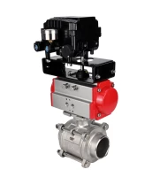 Кран шаровой DN.ru BV3232P(3pc)-FP-W-ISO-H WDVF Ду15 Ру63 полнопроходной, трехсоставной, корпус - нержавеющая сталь 316, уплотнение - PTFE, под приварку, с пневмоприводом PA-SA-065, электропн. поворотным позиционером YT-1000RSN с обратной связью