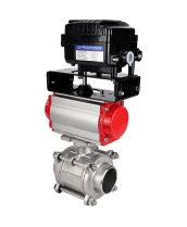 Кран шаровой DN.ru BV3232P(3pc)-FP-W-ISO-H WDVF Ду40 Ру40 полнопроходной, трехсоставной, корпус - нержавеющая сталь 316, уплотнение - PTFE, под приварку, с пневмоприводом PA-SA-105, электропн. поворотным позиционером YT-1000RSN с обратной связью