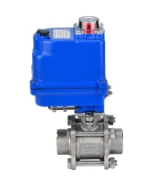 Кран шаровой DN.ru BV3232P(3pc)-FP-W-ISO-H WDVF Ду15 Ру63 полнопроходной, трехсоставной, корпус - нержавеющая сталь 316, уплотнение - PTFE, под приварку, с 1/4-оборотным электроприводом DN.ru QT-N-003EM-O1-12VDC-У1 blue