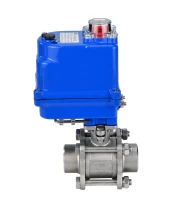 Кран шаровой DN.ru BV3232P(3pc)-FP-W-ISO-H WDVF Ду25 Ру63 полнопроходной, трехсоставной, корпус - нержавеющая сталь 316, уплотнение - PTFE, под приварку, с 1/4-оборотным электроприводом DN.ru QT-N-003EM-O1-220VAC-У1 blue