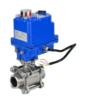 Кран шаровой DN.ru BV3232P(3pc)-FP-W-ISO-H WDVF Ду25 Ру63 полнопроходной, трехсоставной, корпус - нержавеющая сталь 316, уплотнение - PTFE, под приварку, с 1/4-оборотным электроприводом DN.ru QT-N-003EM-O1-220VAC-У1 blue