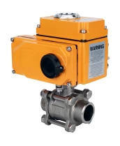 Кран шаровой DN.ru BV3232P(3pc)-FP-W-ISO-H WDVF Ду25 Ру63 полнопроходной, трехсоставной, корпус - нержавеющая сталь 316, уплотнение - PTFE, под приварку, с 1/4-оборотным электроприводом DN.ru QT-N-003EM-O1-24VDC-У1