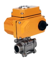 Кран шаровой DN.ru BV3232P(3pc)-FP-W-ISO-H WDVF Ду25 Ру63 полнопроходной, трехсоставной, корпус - нержавеющая сталь 316, уплотнение - PTFE, под приварку, с 1/4-оборотным электроприводом DN.ru QT-N-003EM-O1-24VDC-У1