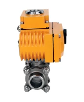 Кран шаровой DN.ru BV3232P(3pc)-FP-W-ISO-H WDVF Ду25 Ру63 полнопроходной, трехсоставной, корпус - нержавеющая сталь 316, уплотнение - PTFE, под приварку, с 1/4-оборотным электроприводом DN.ru QT-N-003EM-O1-24VDC-У1