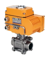 Кран шаровой DN.ru BV3232P(3pc)-FP-W-ISO-H WDVF Ду25 Ру63 полнопроходной, трехсоставной, корпус - нержавеющая сталь 316, уплотнение - PTFE, под приварку, с 1/4-оборотным электроприводом DN.ru QT-N-003EM-O1-24VDC-У1