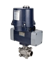 Кран шаровой DN.ru BV3232P(3pc)-FP-W-ISO-H WDVF Ду15 Ру63 полнопроходной, трехсоставной, корпус - нержавеющая сталь 316, уплотнение - PTFE, под приварку, с 1/4-оборотным электроприводом DN.ru QTSA-N-003EM-O0-220VAC с пружинным возвратом